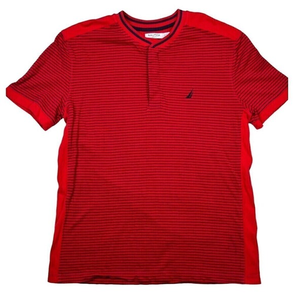 NAUTICA Men's Slim Fit Red Navy Stripe Henley S/S Polo Hidden Snaps Size XL - Picture 8 of 8